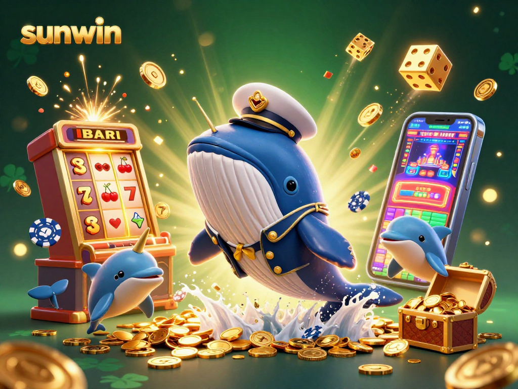 Experience the thrill of sunwin with a whale-themed casino adventure featuring playful dolphins and jackpot slot machines.