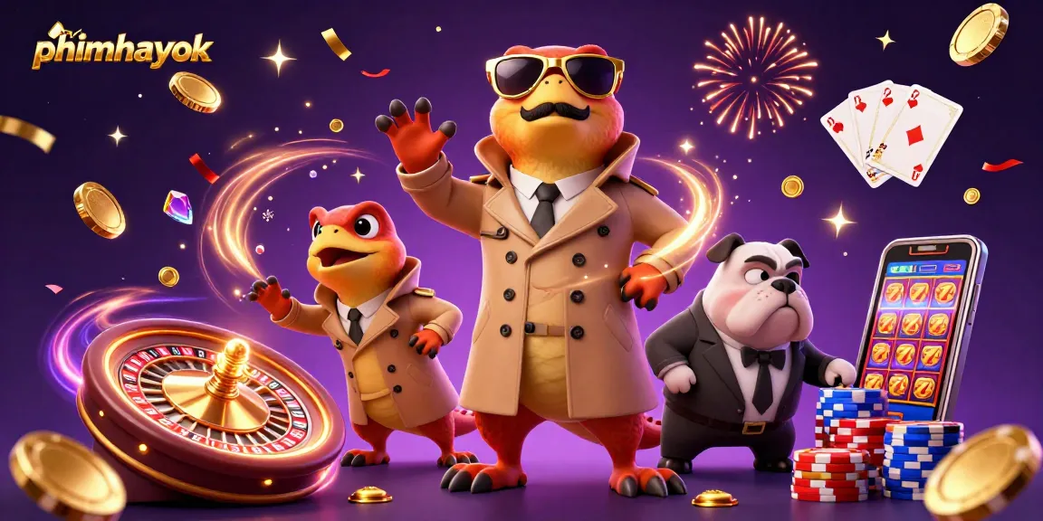 Engage with phimhayok's exciting casino world featuring raptors, chips, and vibrant elements.