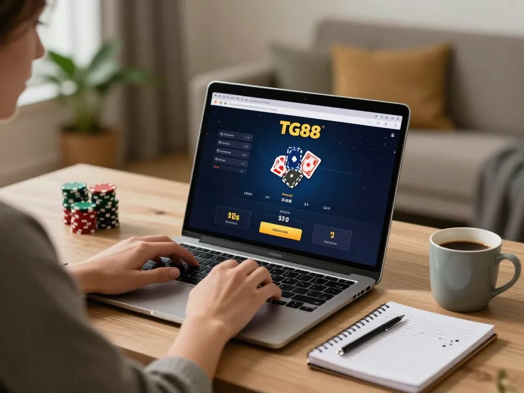 Experience interactive gameplay at TG88 with online poker, showcasing an engaging home setup.