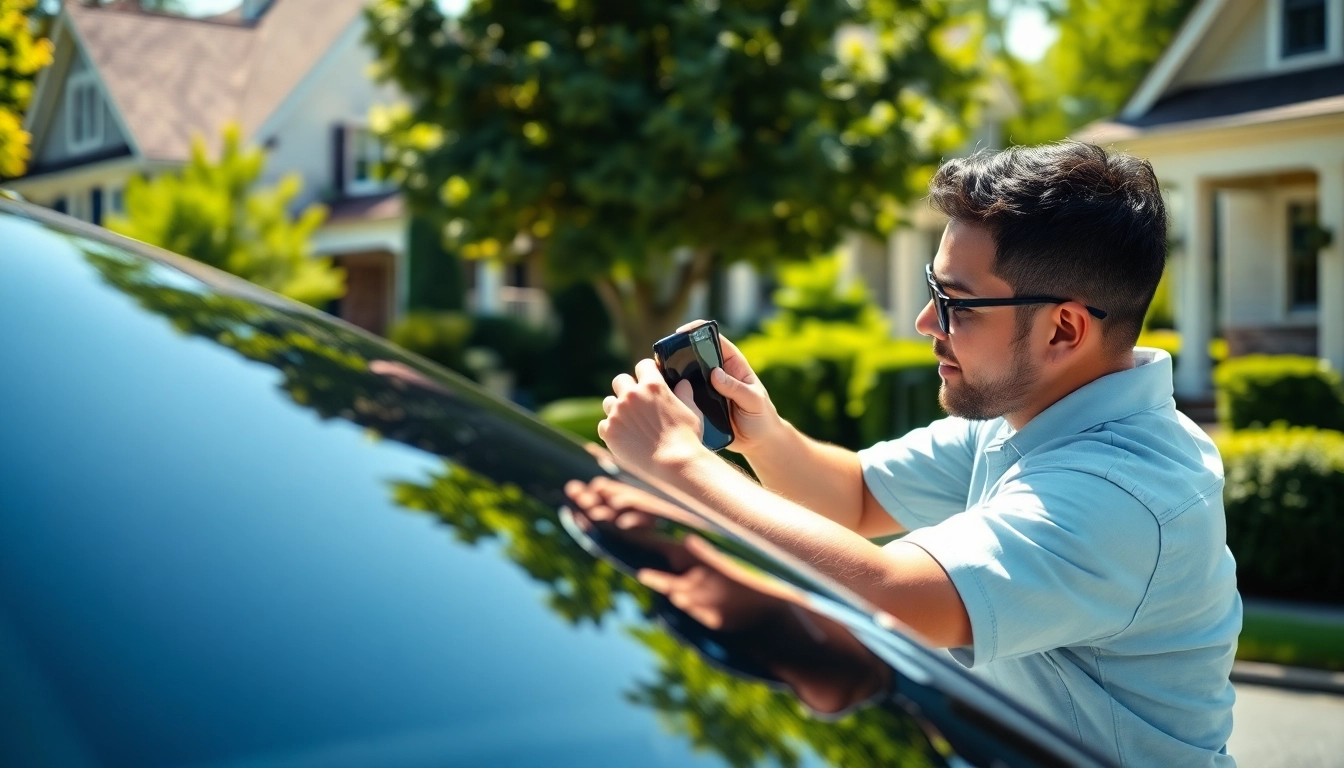 Install window tint Chattanooga on a car while showcasing skilled technician's precision.