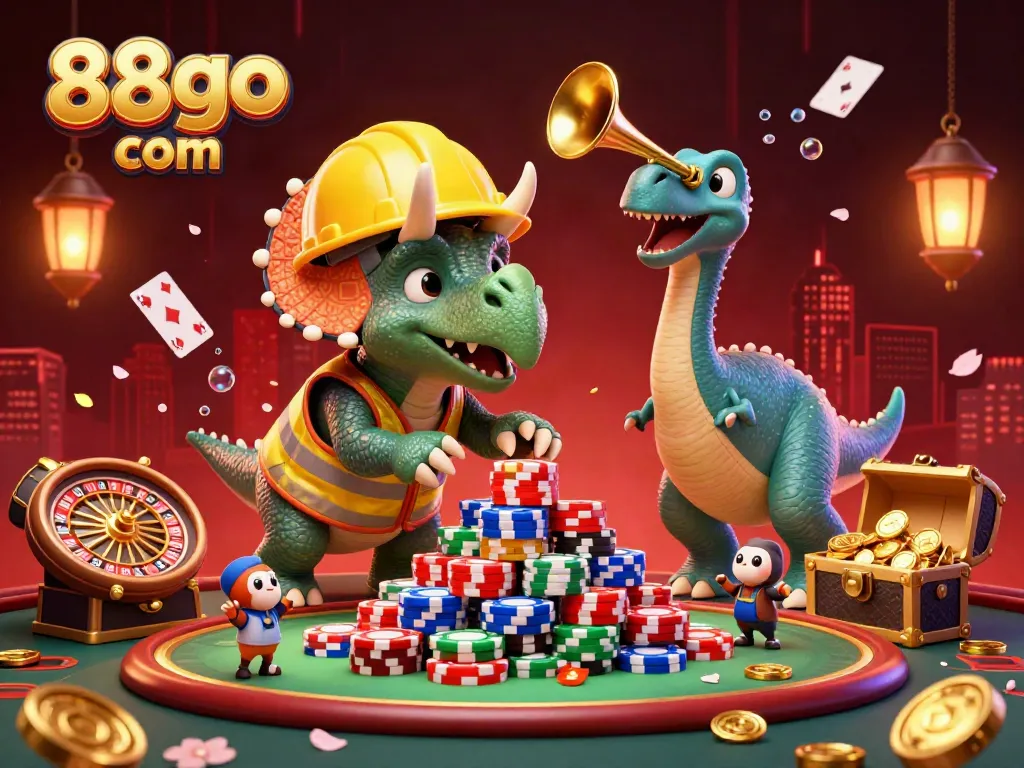 Engage with vibrant casino fun at 88go com with a joyful triceratops and a celebratory atmosphere.