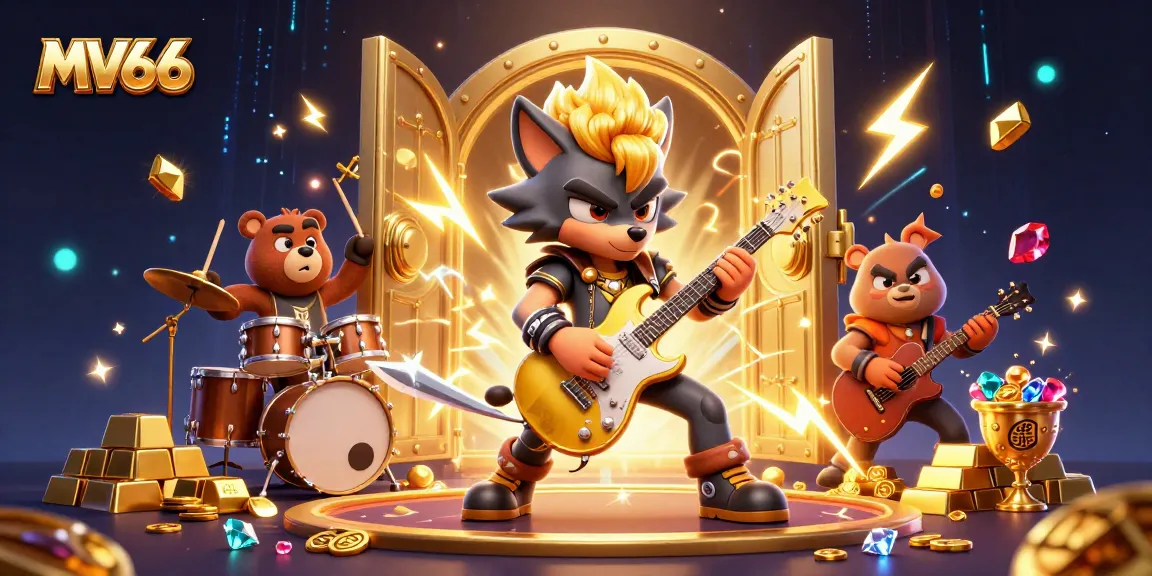 Experience MV66 with vibrant casino action featuring a rock star wolf and dazzling gems.