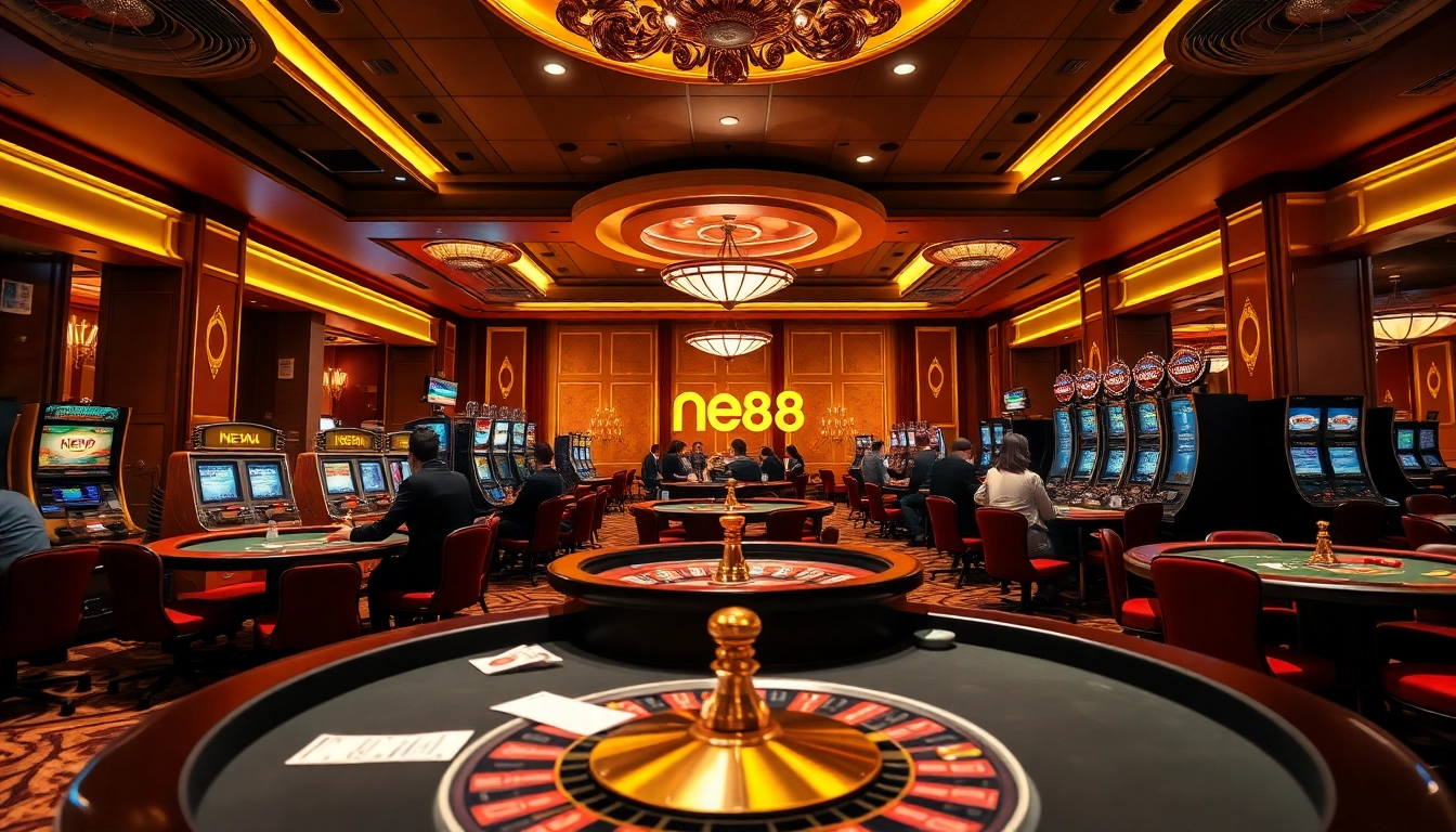 NEW88 players enjoying premium casino experiences at elegant tables, showcasing excitement and luxury.