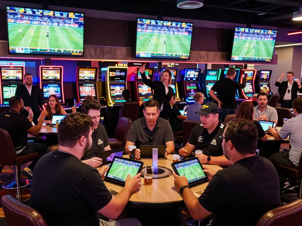LU88 players enjoying a dynamic sports betting experience in a vibrant casino lounge