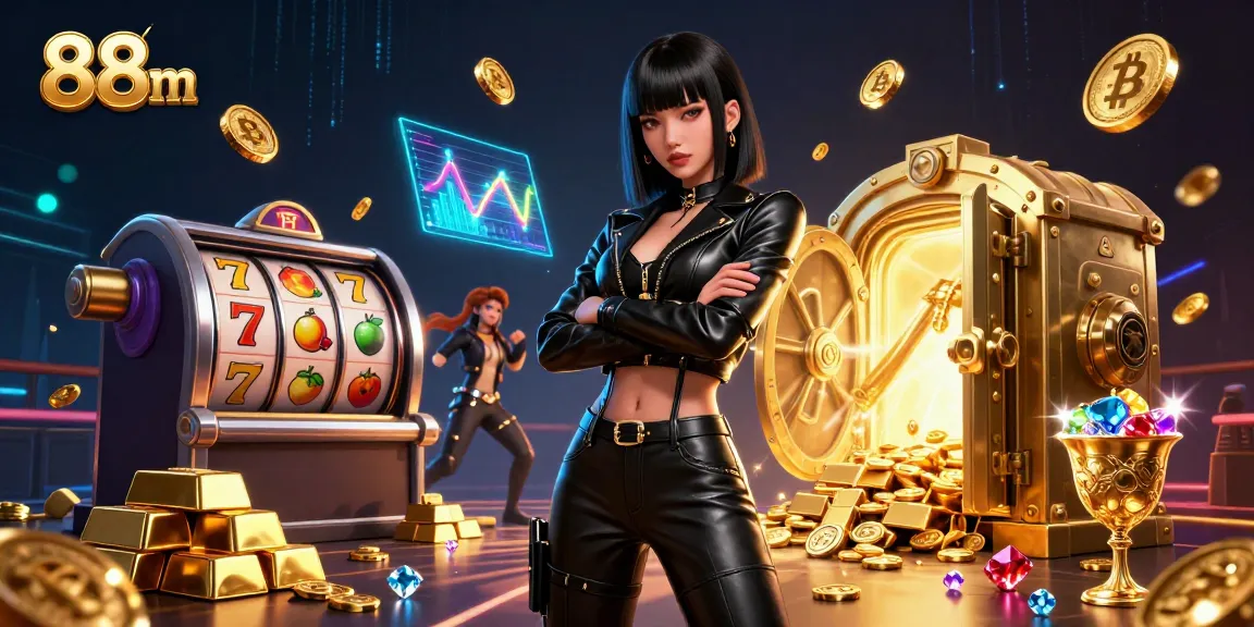 Spin the reels with 88m and win big with golden treasures in this vibrant casino scene.