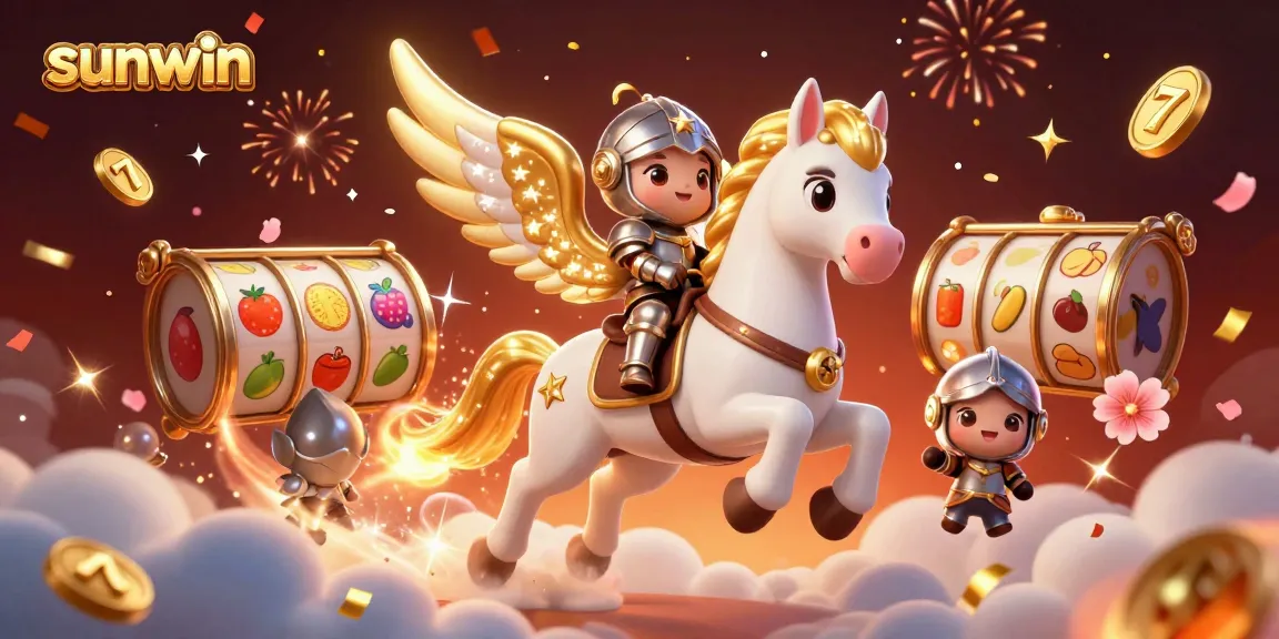Experience the thrill at sunwin with a magical casino scene featuring a racing celestial horse and dynamic slot elements.