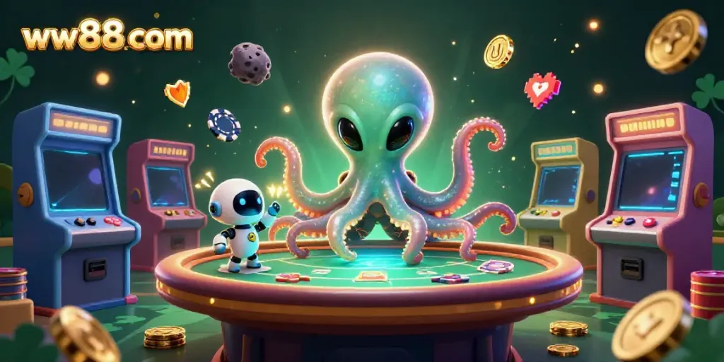 Experience adventure with the alien octopus at the poker table in the thrilling world of ww88 com online gaming.