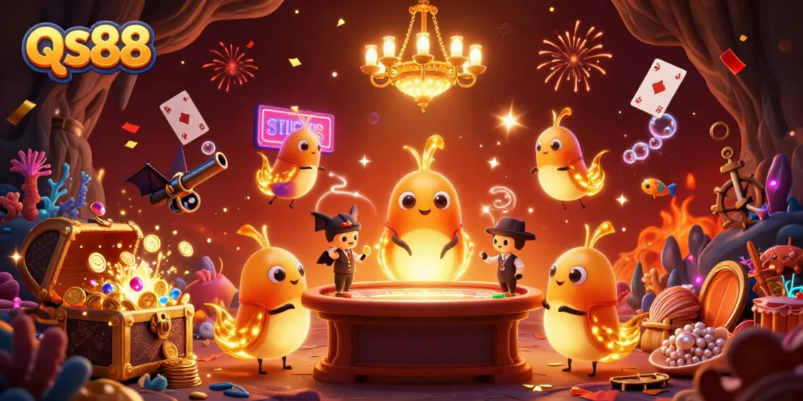 Experience thrilling gameplay at qs88 with vibrant glowworms illuminating a lively cave casino scene.