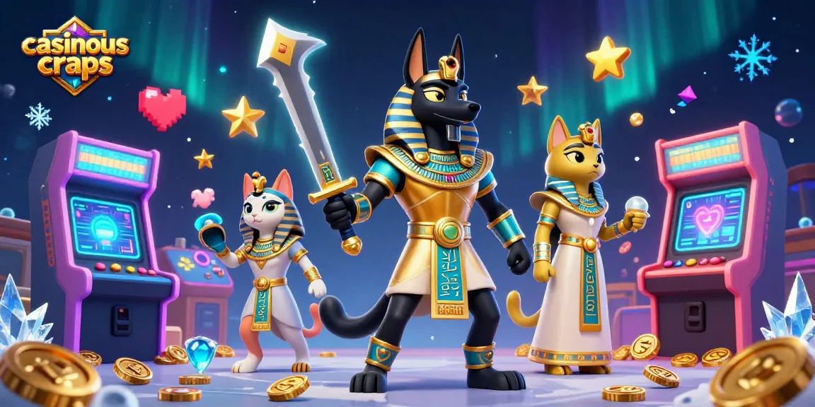 Experience the excitement of casinous craps with Anubis and Bastet in a vibrant casino scene.