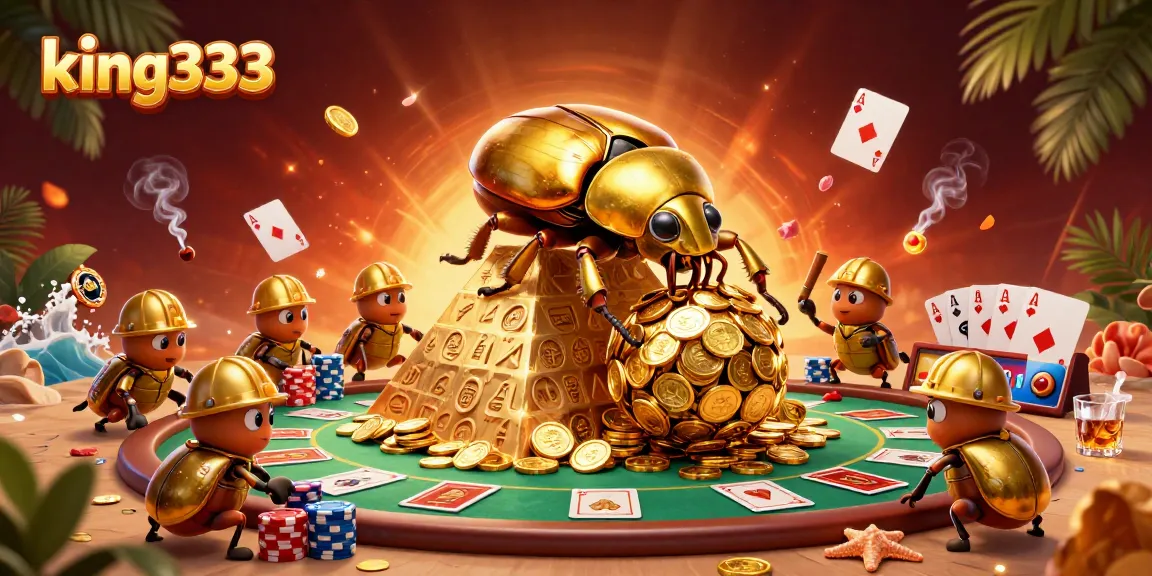 Engage in thrilling gameplay at king333 with vibrant casino elements in a lively 3D illustration.