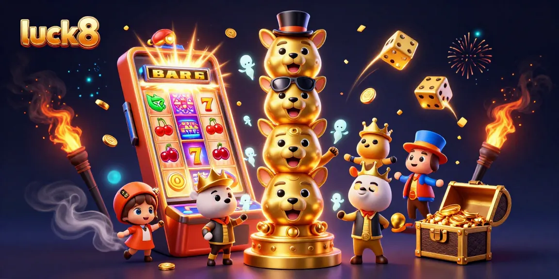 Experience the thrill of luck8 with a vibrant 3D casino illustration showcasing jackpots, games, and excitement.
