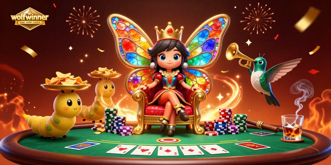 Experience the wolfwinner high roller casino with vibrant casino elements and a dynamic illustration.