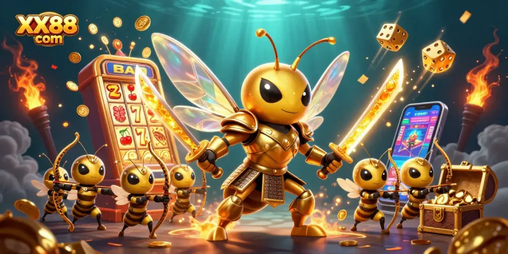 Experience the excitement of winning at XX88 com with vibrant casino elements and dynamic characters.