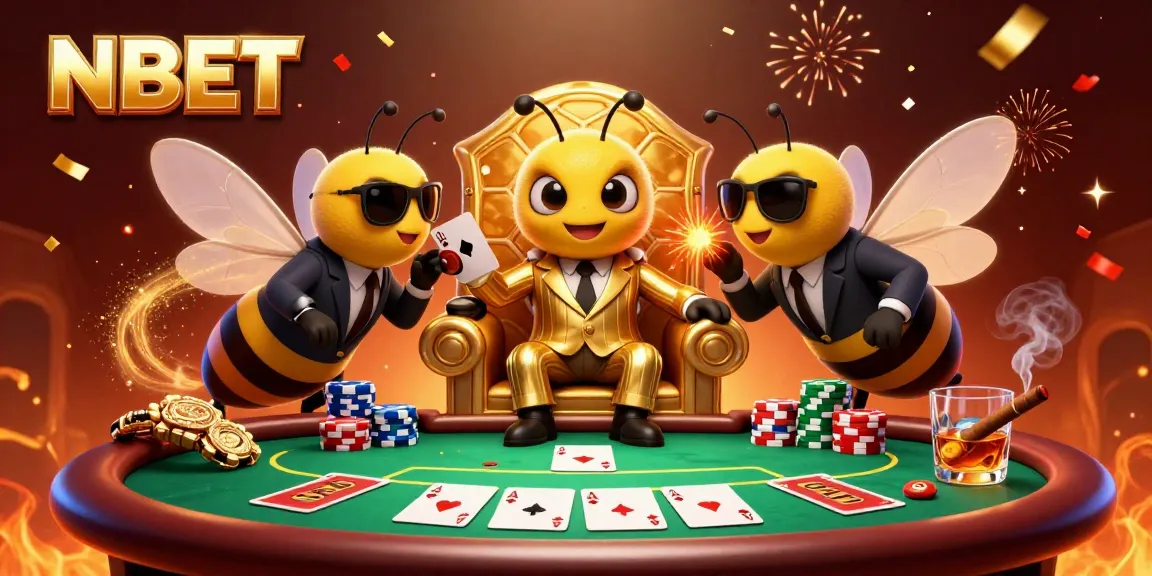 Engage with NBET's vibrant poker scene featuring a bumblebee mob boss and lively game elements.
