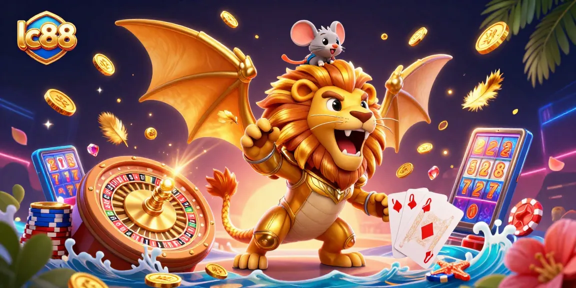 Experience the thrill of lc88 with dynamic casino games amidst cascading coins and dazzling elements.