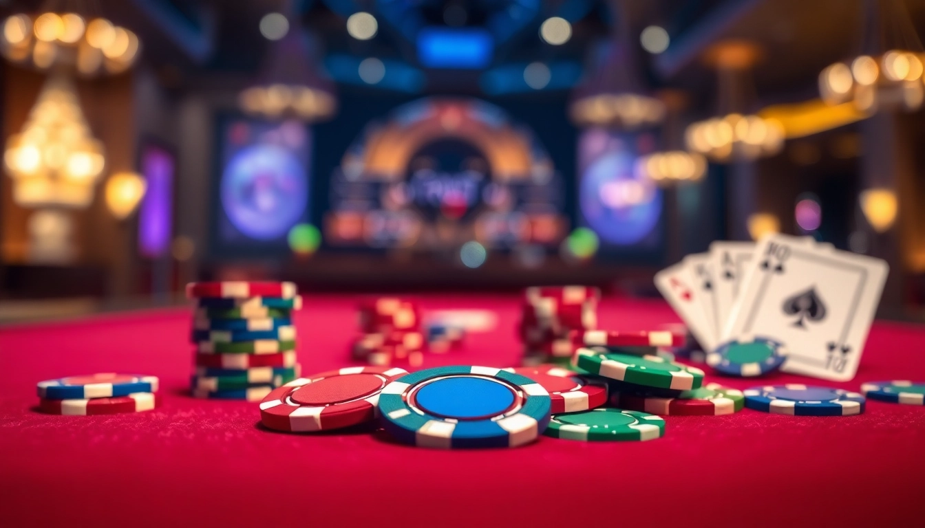 Menangkan dengan dentoto sambil bermain chip kasino berwarna cerah di meja hijau.