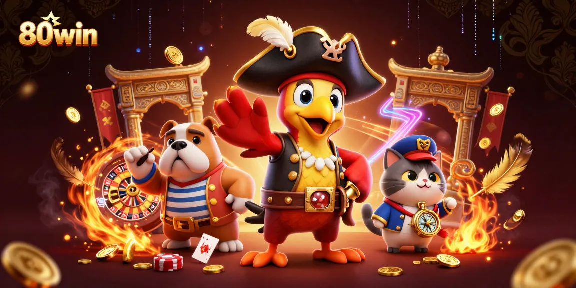Experience thrilling gameplay with 80win's captivating casino scene featuring dynamic characters and vibrant game elements.