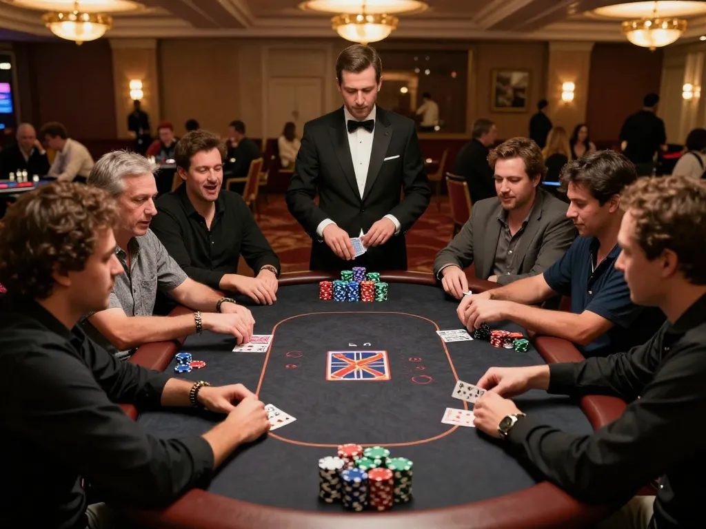 The excitement of poker gameplay at 58ff casino with players engaged, colorful chips visible.
