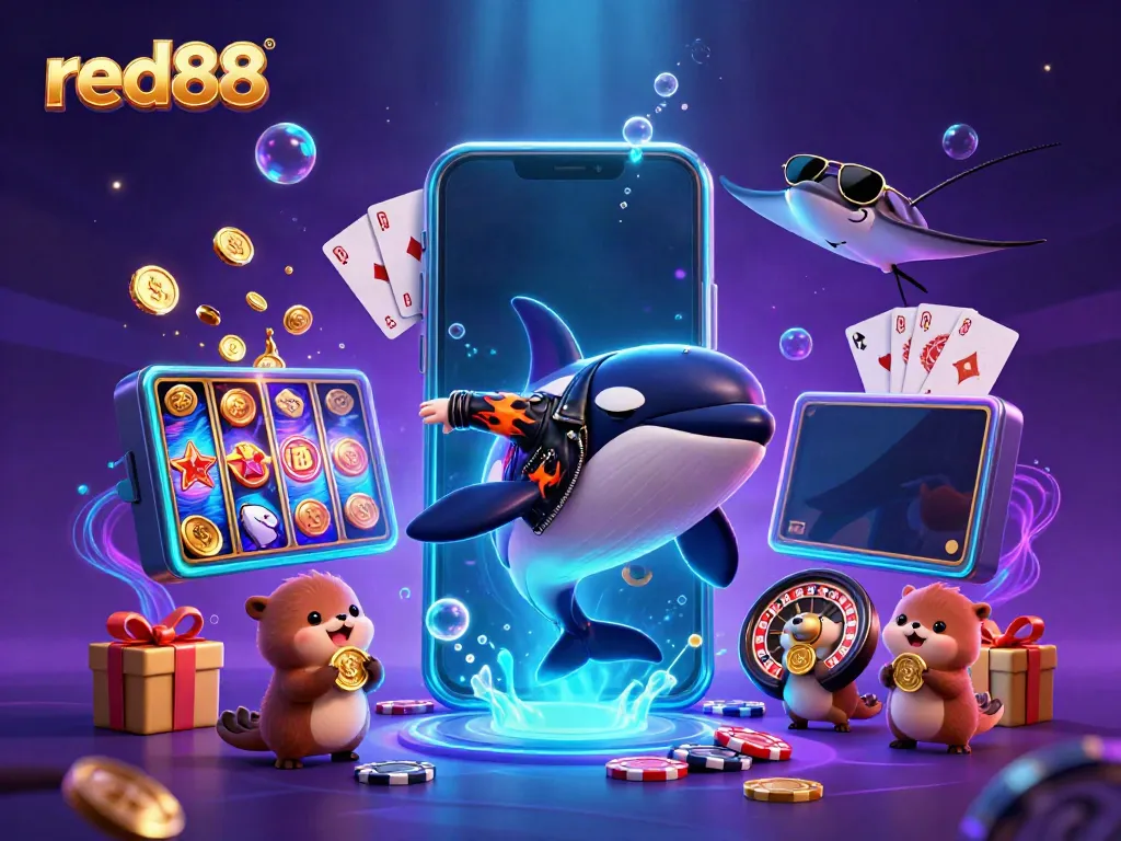 Experience thrilling gameplay at red88 with lively characters and exciting casino elements illuminating the scene.