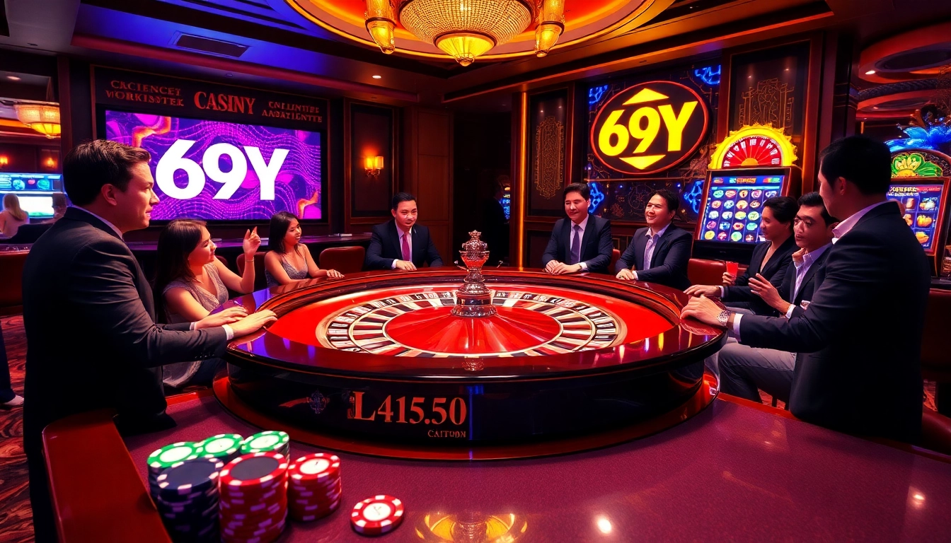 Viva a emoção de apostar em um cassino luxuoso com o tema 69Y e a mesa de roleta vibrante.