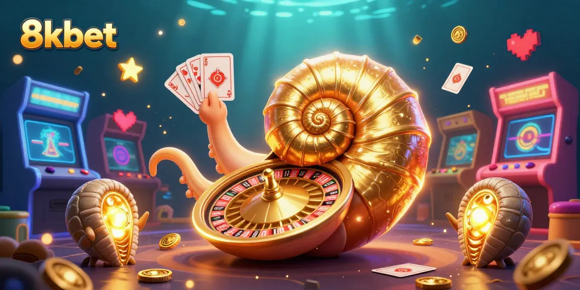 Experience spins and wins with 8kbet in a vibrant 3D casino game illustration.