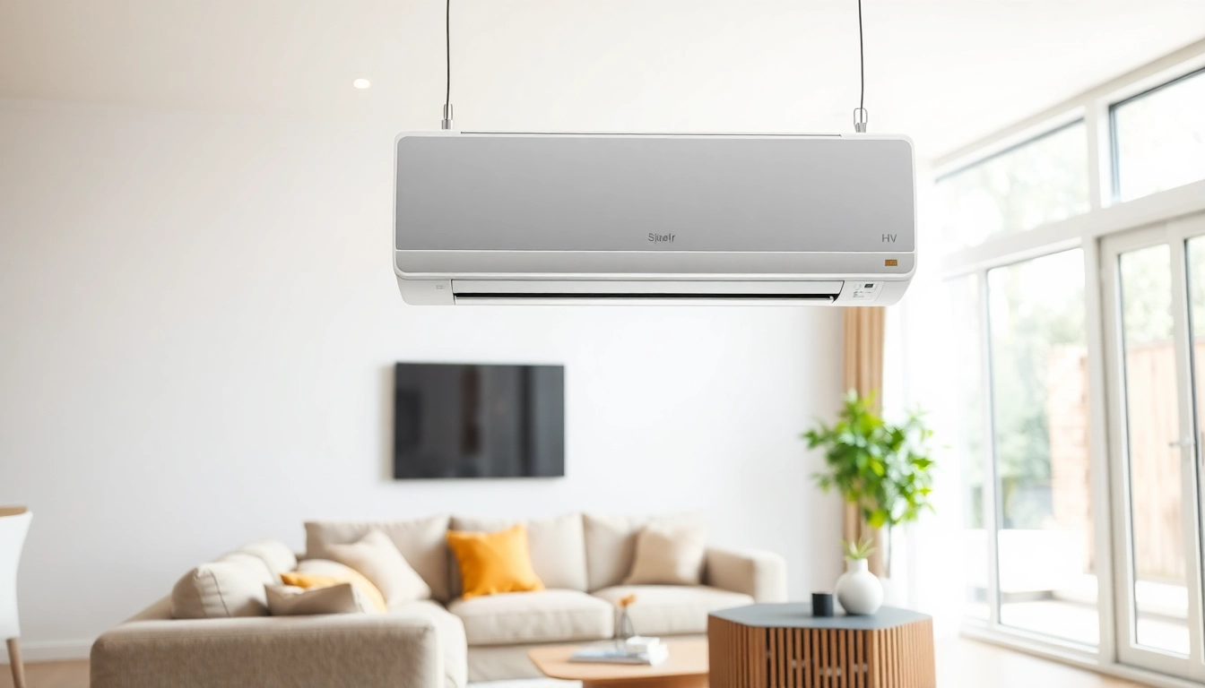 Install a mini split ac unit in a stylish living room to enhance comfort and aesthetics.