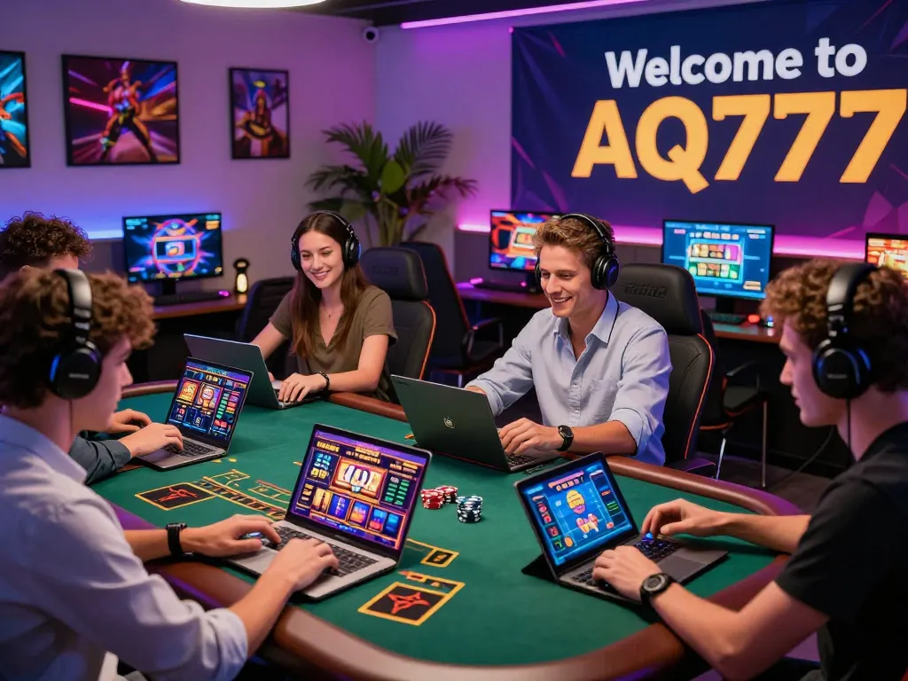 Players enjoying immersive AQ777 casino games in a lively, inviting lounge.