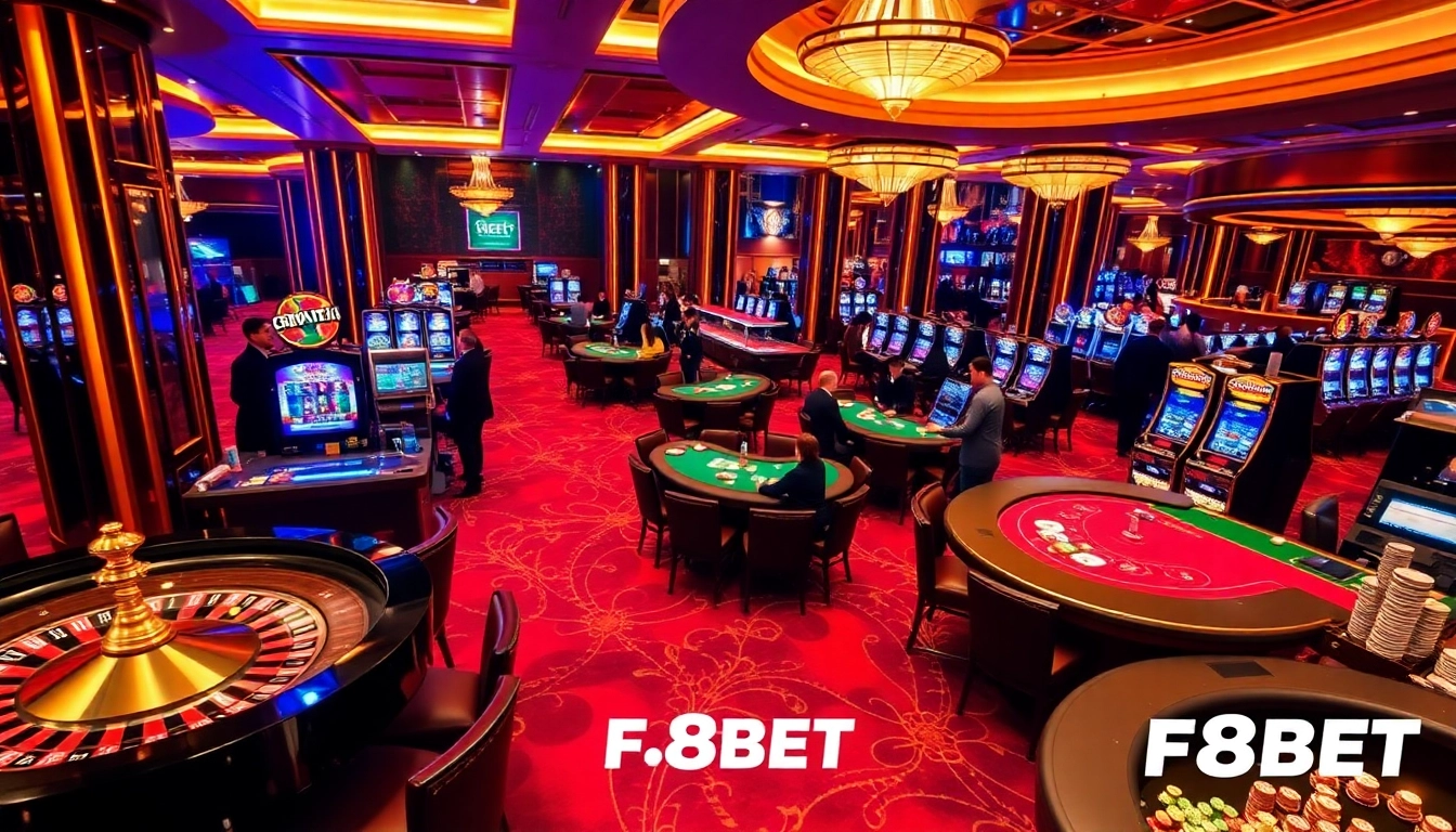 F8BET players enjoying an exciting gaming experience at elegant casino tables.