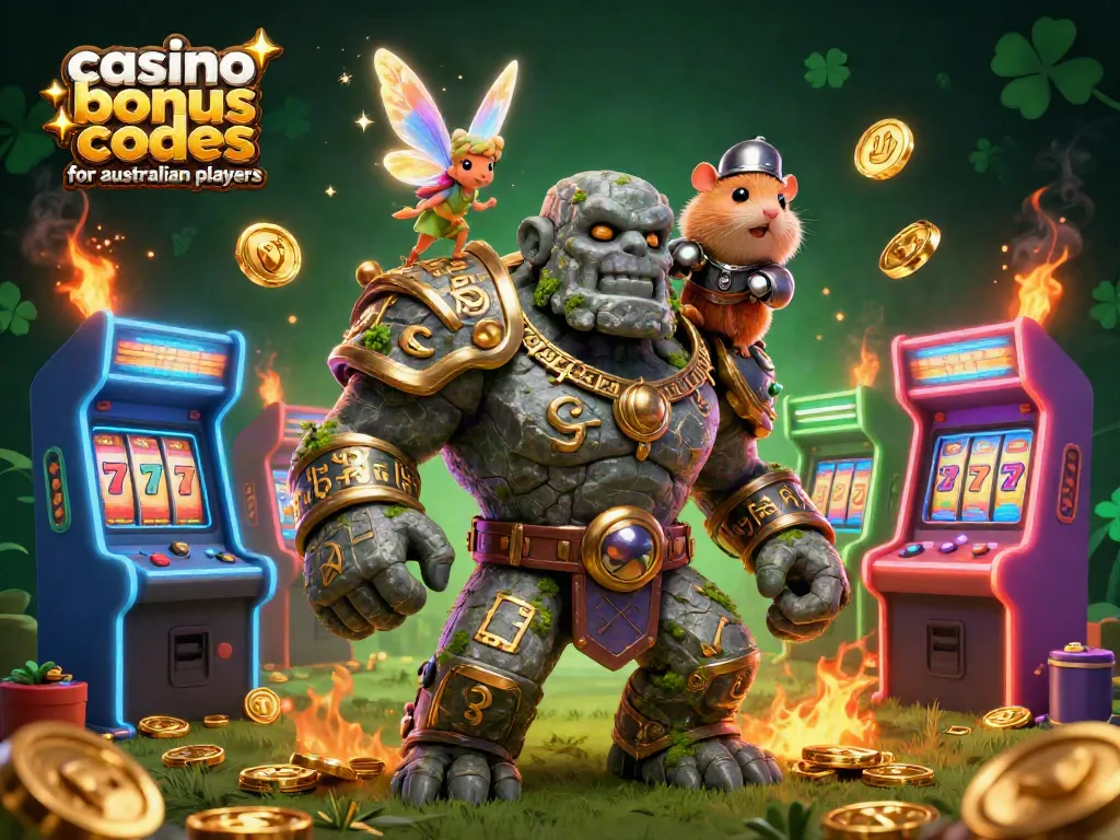 Play with exclusive casino bonus codes for australian players in this vibrant, dynamic casino-themed illustration.
