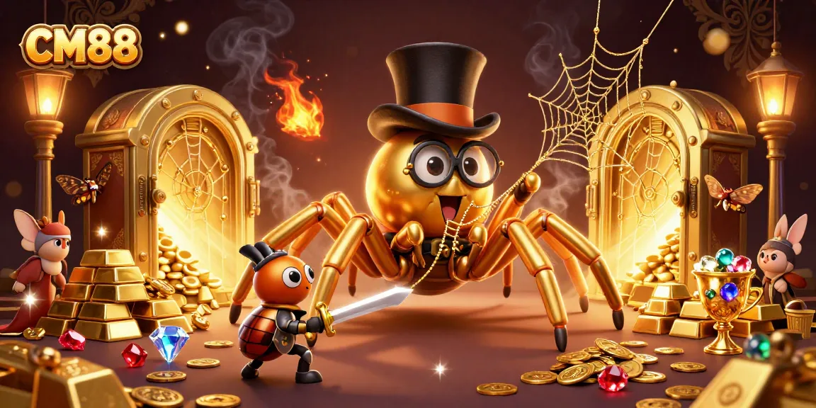 Engage in thrilling gameplay at CM88 with vibrant casino-themed artwork featuring a golden tarantula and knight.