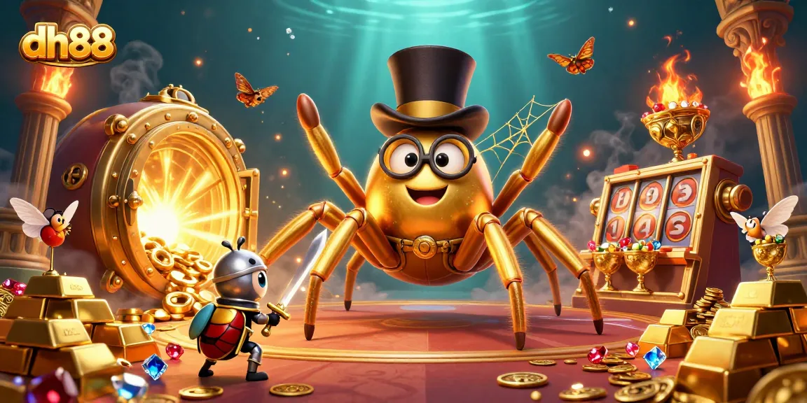 Spin the reels at dh88 surrounded by treasure and magical characters in an enchanting casino scene.