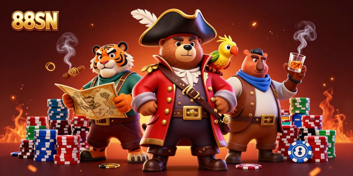 Experience thrilling poker action at 88SN with a dynamic scene of gambling characters.