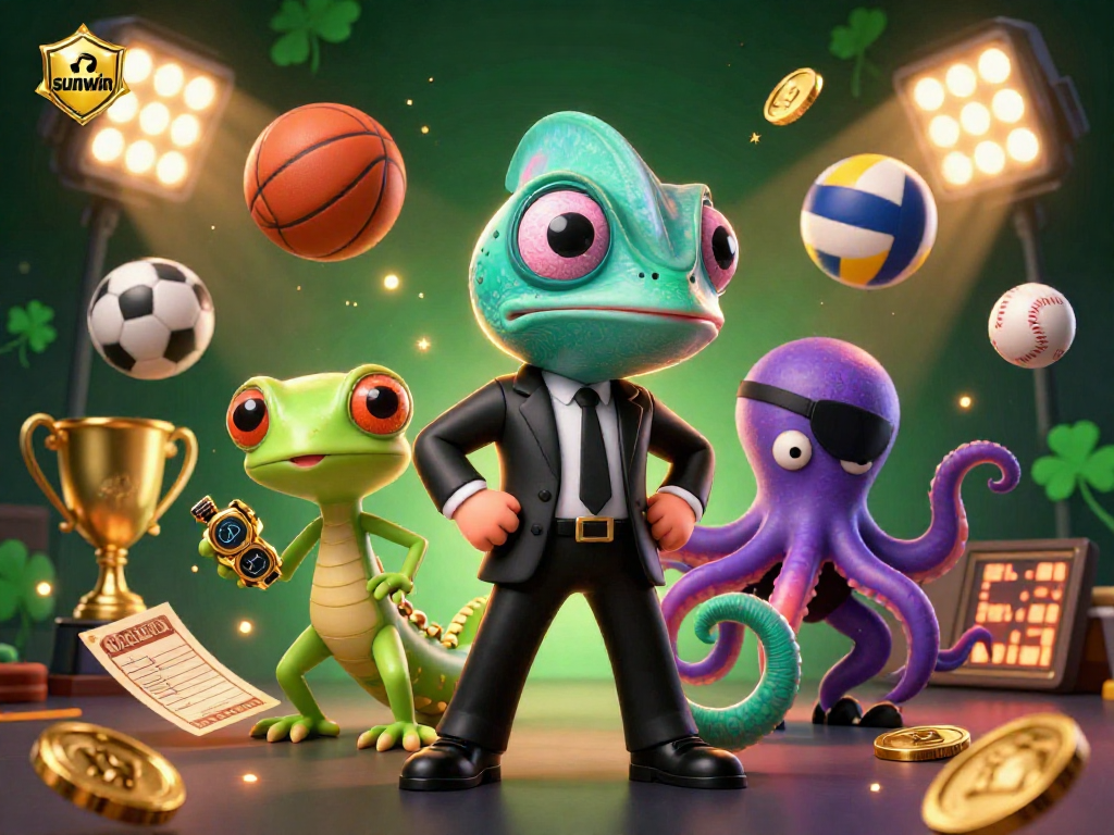 Experience the thrill of sports betting with sunwin's dynamic scene featuring colorful characters and vibrant elements.