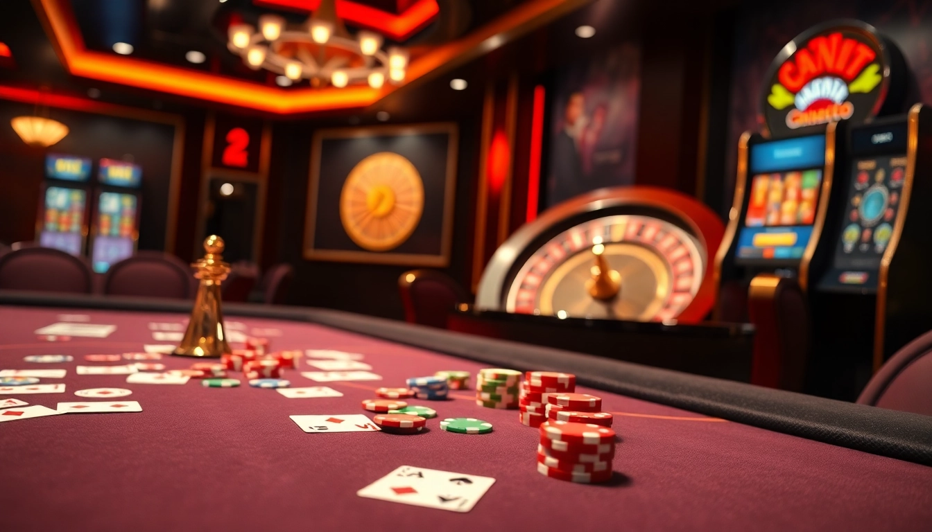 A thrilling gaming atmosphere with GG88 apk interface, showcasing vibrant casino tables and roulette wheel.