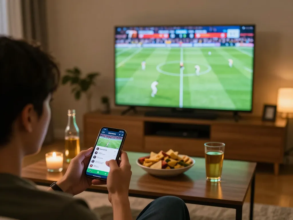Experience live sports betting with Socolive app in a cozy home setup during an exciting match.