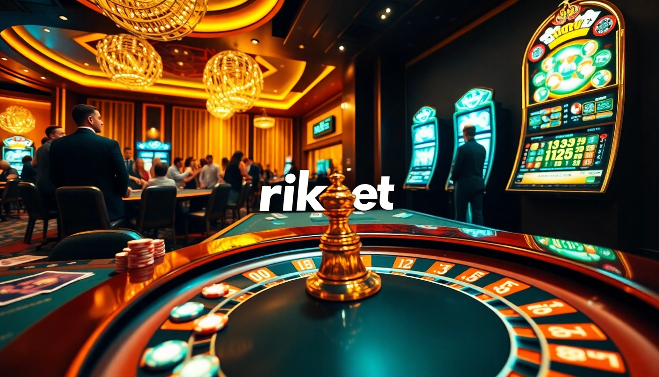 Experience the thrill of rikbet with vibrant casino tables and gamblers celebrating wins.
