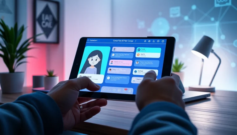 Engaging user experience with Crushon AI on a sleek tablet in a modern workspace.