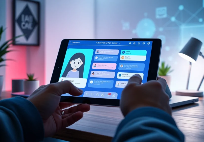 Engaging user experience with Crushon AI on a sleek tablet in a modern workspace.