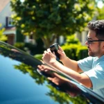 Install window tint Chattanooga on a car while showcasing skilled technician's precision.