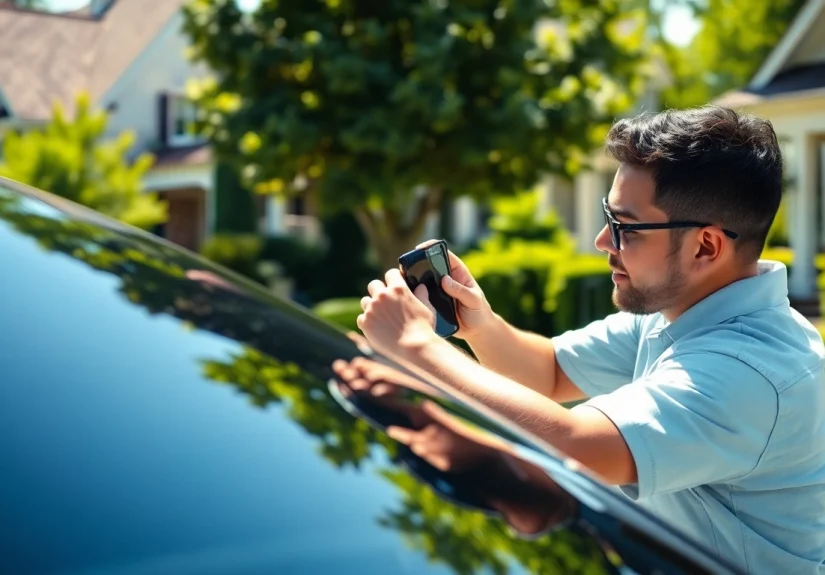 Install window tint Chattanooga on a car while showcasing skilled technician's precision.